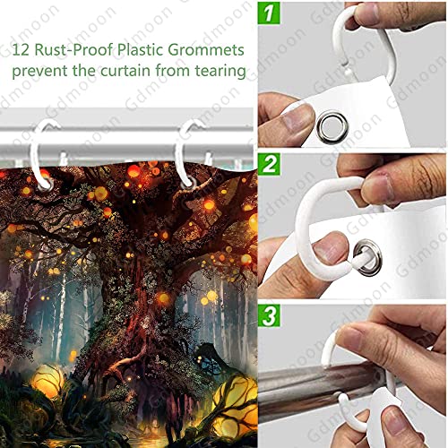 Gdmoon Forest Fairy Tales Shower Curtain Magic Large Tree Lanterns Tree Of Life Fantasy Plants Natural Landscape Fabric Bathroom Shower Curtains Set With 12 Hooks 72X72In, Red, Ylrlgd1502 #TOP7