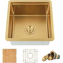 Gold Bar Sink Undermount,Small Bar & Prep Sinks,16 gauge Stainless Steel Bar Sink with Workstation for Wet Bar Area 18" X 18"
