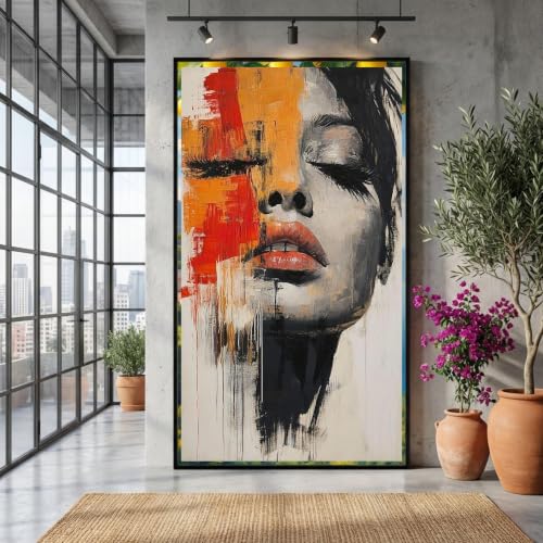 Peinture à l'huile portrait abstrait de femme pour salon contemporain