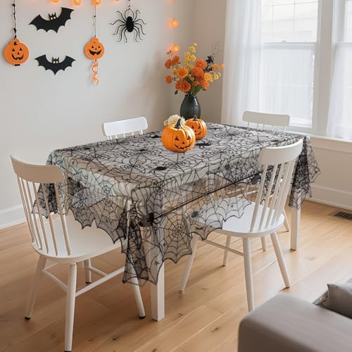 PIGETALE Black Lace Halloween Tablecloth Rectangular Overlay 54 x 72