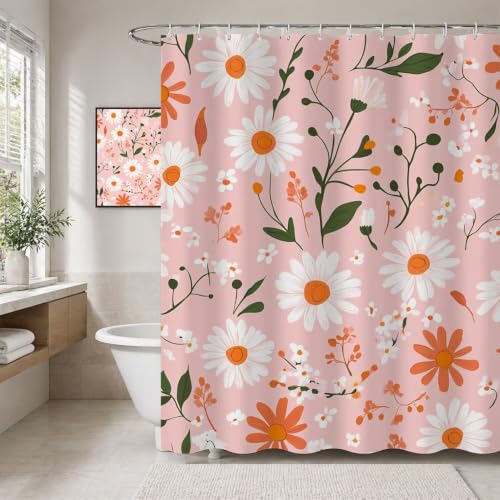 Rideau de douche tissus imperméable rose lavable en machine 180x200