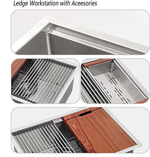 23 Inch Undermount Ledge Workstation Sink-Mocoloo 23"x19" Inch 16 Gauge Stainless Steel Kitchen Sink 10" Deep Single Bowl and offset drain, Tight radius corner, all-in-one accessory - Thumbnail 3