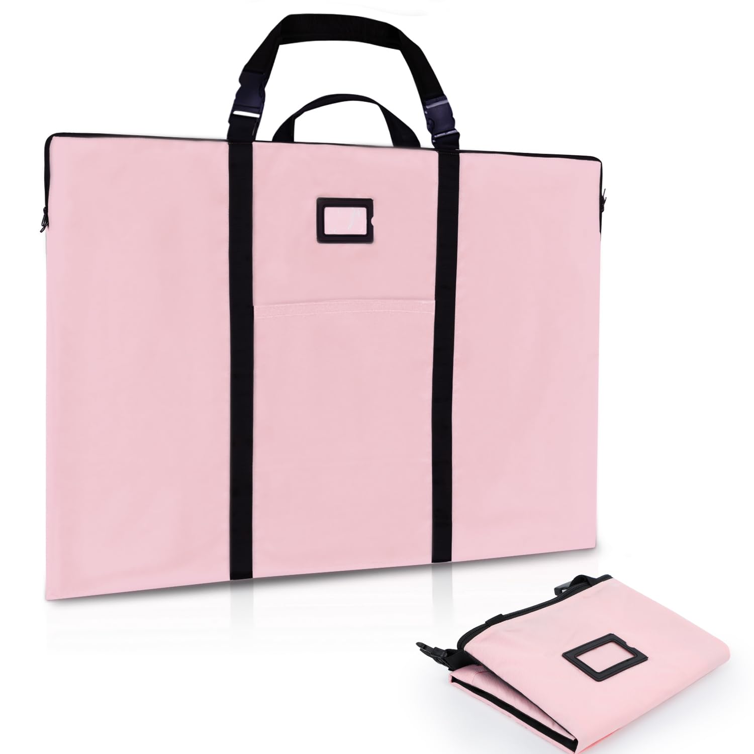 Large Size Art Portfolio Bag with Nylon Shoulder, 24 x 36 inches Light Weight Poster Storage Bag Board Holder with Handle and Zipper for Poster, Sketching and Drawing (pink)