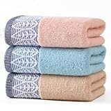 JUIEYIR 3 Pack Leaf Print Hand Towels, Decorative Cotton Soft & Highly Absorbent Towels Set for Bathroom, Face Spa, Kitchen, 13 x 30 Inches (Blue Beige Pink - 3 Pack)
