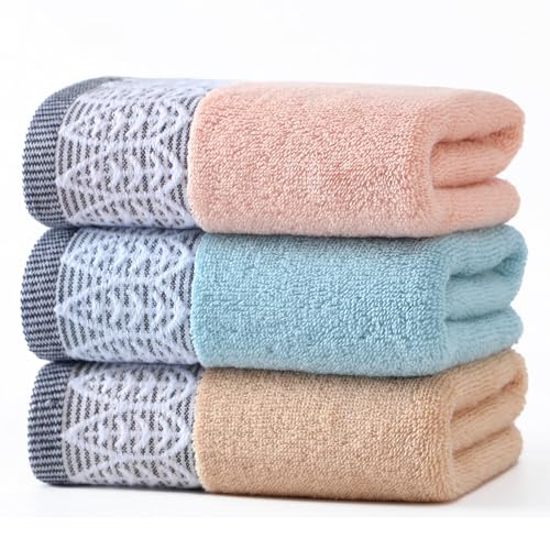 JUIEYIR 3 Pack Leaf Print Hand Towels Decorative Cotton Soft & Highly Absorbent Towels Set for Bathroom Face Spa Kitchen 13 x 30 Inches (Blue Beige Pink - 3 Pack)