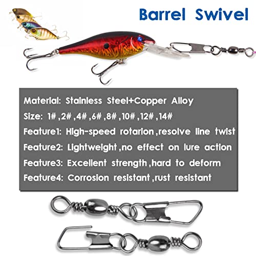 Fusigo Fishing Snap Swivel Saltwater, 110Pcs High Strength Fishing Barrel Line Connector Fishing Swivels Barrel Safety Snap Fishing Tackle Accessories #TOP1
