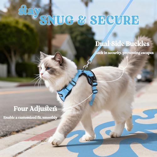 Image of rabbitgoo Cat Harness and Leash Set, Escape Proof Vest, Light Blue
