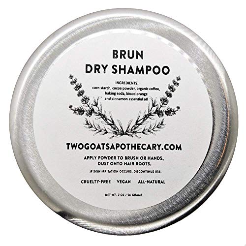 Travel Dry Shampoo Powder | Eco Friendly, All Natural Root Touch Up, Vegan Ingredients | Hair Powder Volumizer | For Brown Hair, Brunette and Dark Hair. (Brun) Two Goats Apothecary