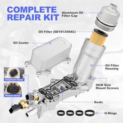 Full Aluminum Engine Oil Cooler Filter Housing Assembly with Sensors & Gaskets Compatible with 2017-2018 Jeep Dodge Chrysler Ram 3.6L V6 Replace for 68310865AC by GEARFLEX - Image 4