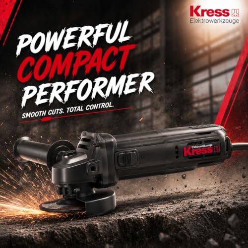 Image of Kress KU712 1100W 125mm Angle Grinder | Compact & Lightweight 4.9-Inch Grinder with 11,000 RPM Speed, Lock-On Slide Switch, Dust-Proof Bearings & Spiral Bevel Gears | Includes Handle & Spanner