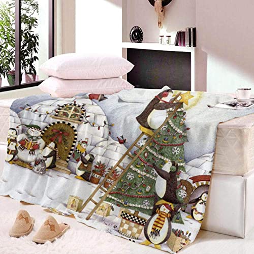 Sherpa Throw Blankets 3D Igloo Flannel Throw Blanket Soft Comfort Cartoon Blankets For Bed Warm Fluffy Lightweight Penguin Throws 60X60Inch #TOP4