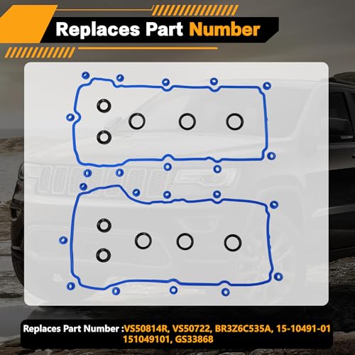 Image of VS50814R Valve Cover Gasket Set Compatible with Ford Edge /Explorer /F150 /Mustang /Transit-150 250 350, Lincoln MKT /MKX /MKZ /MKS, Mobility MV-1 3.5L 3.7L V6 2011-2020