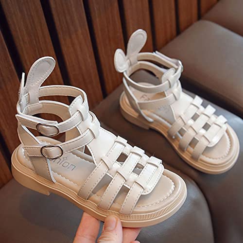 Toddler Girls Kids Sandals Open Toe Cute Flat Dress Sandals Strappy Summer Outdoor Beach Shoes with Back Zipper (White, 11.5 Little Child)2