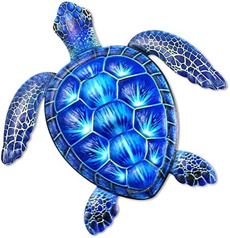 12Inch Large Turtle Wall Decor, Sea Turtle Ocean Hanging Sculpture, Metal Marine Life Theme Wall Decoration for Bathroom Bedroom Swimming Pool (blue)