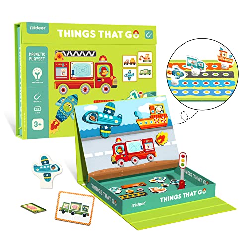Mideer Magnetic Portable Playboard Vehicles Game For Imagination Play - Preschool Learning & Education Toys With Book Shaped Storage Case- Magnet Toys For Boys Girls 3+ (59 Pcs) #TOP2