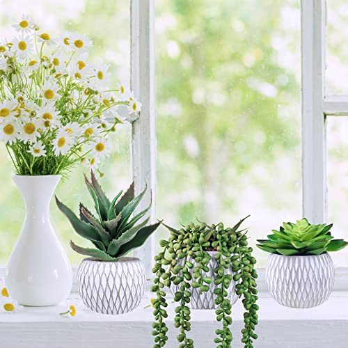 Set Of 3 Small Potted Succulent Plants Artificial Hanging Succulent Aloe In Gray Concrete Ceramic Pots With Geometry Textured For Party Favor Gift Windowsill Table Shelf Indoor Outdoor Greenery Decor #TOP3
