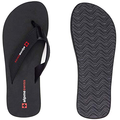 Alpine Swiss Mens Flip Flops | Lightweight Thong Sandals | Beach Sandals with EVA Sole for Comfort | Stylish Durable Flip Flops for Men Perfect for Casual Wear, Pool, and Outdoor Activities OS BLK 9
