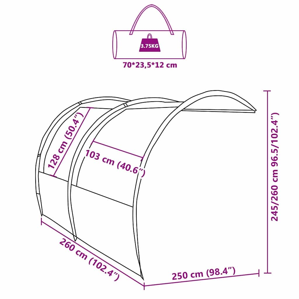 Wasserfester Tarp Bogen mit Dach x x, Polyester Outdoor Plane für Camping, Festival, Biwak, mit flammhemmender Beschichtung und windresistentem Design, inklusive Tragetasche