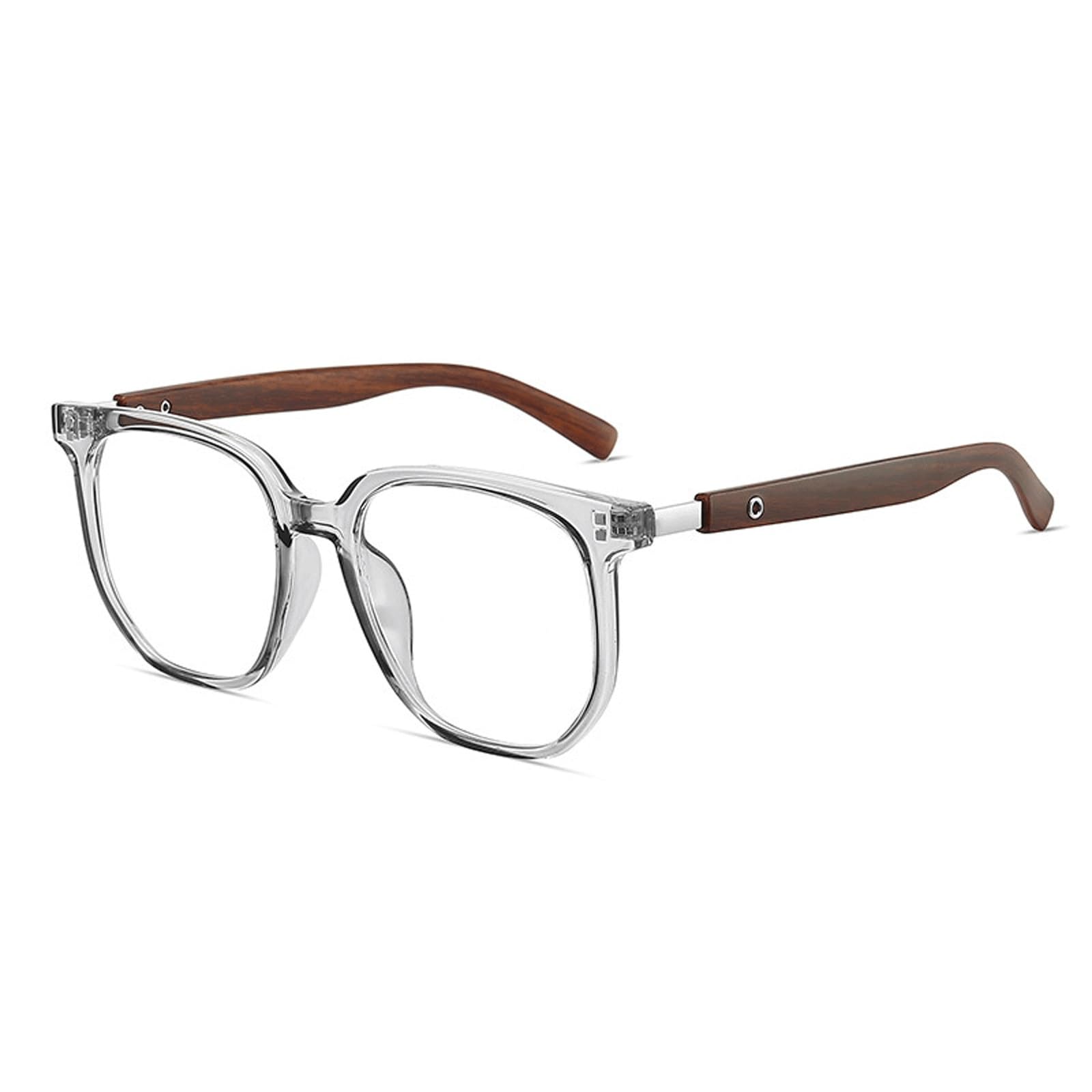 Monturas de gafas de bloqueo cuadradas con patillas de veta de madera gris
