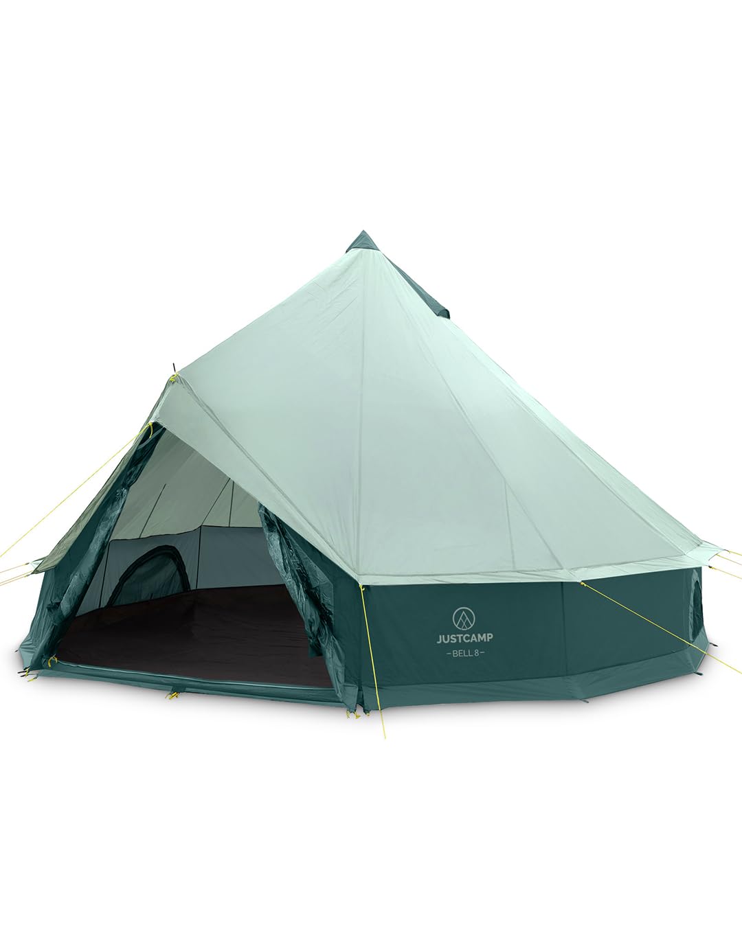 JUSTCAMP Bell 8 Tipi Tente - Tente de Camping extérieure 8 Personnes/Places (Jusqu’à 10), 4 Saisons, familiale, imperméable, Premium XXL géante - 4 x 4 x 2,5 m - 12,5kg - Menthe