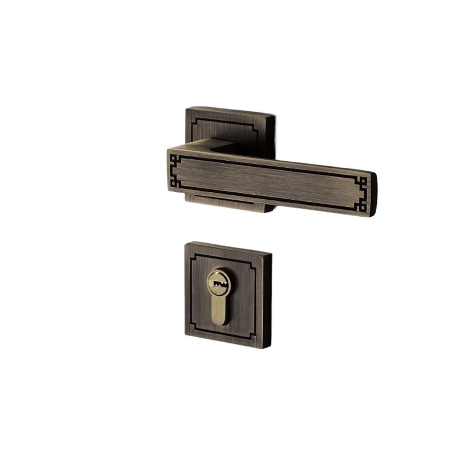 Serrure de porte en laiton avec clé fendue pour chambre et intérieur