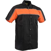 MDM11673 Men&rsquo;s Black-Orange Mechanic Work Shirt w/Reflective Strip - Heavy-Duty Button-Up