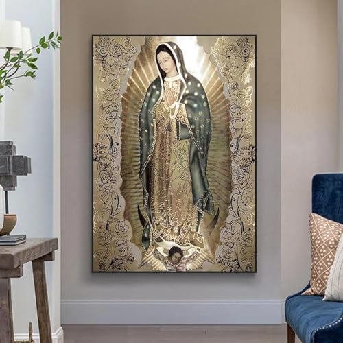 Tableau Vierge de Guadalupe pour remplacer un mur vide par un art mural catholique rétro