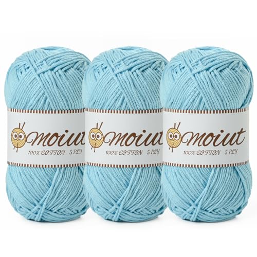 Image of 3 Pack Cotton Yarn for Crocheting, Baby Yarn for Crocheting Soft, 393yds / 5.29oz Fluffy Amigurumi Crochet Yarn, 5 Ply 100% Milk Cotton Yarn for Puzzle、Socks、Clothes(3 Sky Blue)