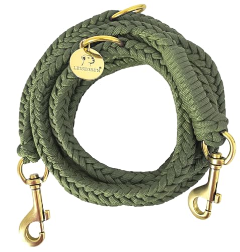 Leisegrün Paracord Hundeleine 2m | Handgefertigte Leine 3-Fach verstellbar | Handmade für kleine und mittelgroße Hunde (Olive, 2 m) | Farbe: Olive