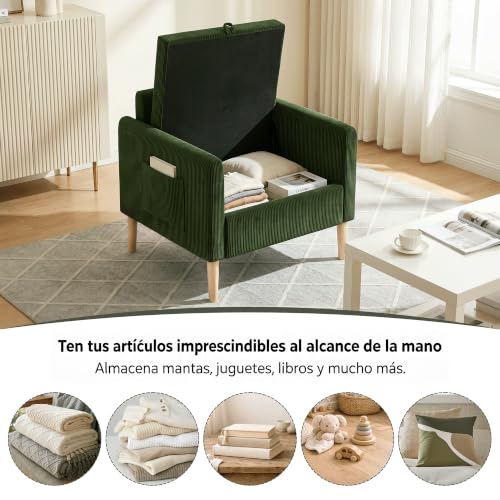 Sofá individual multifunción de pana con almacenamiento y reposabrazos cómodos 5