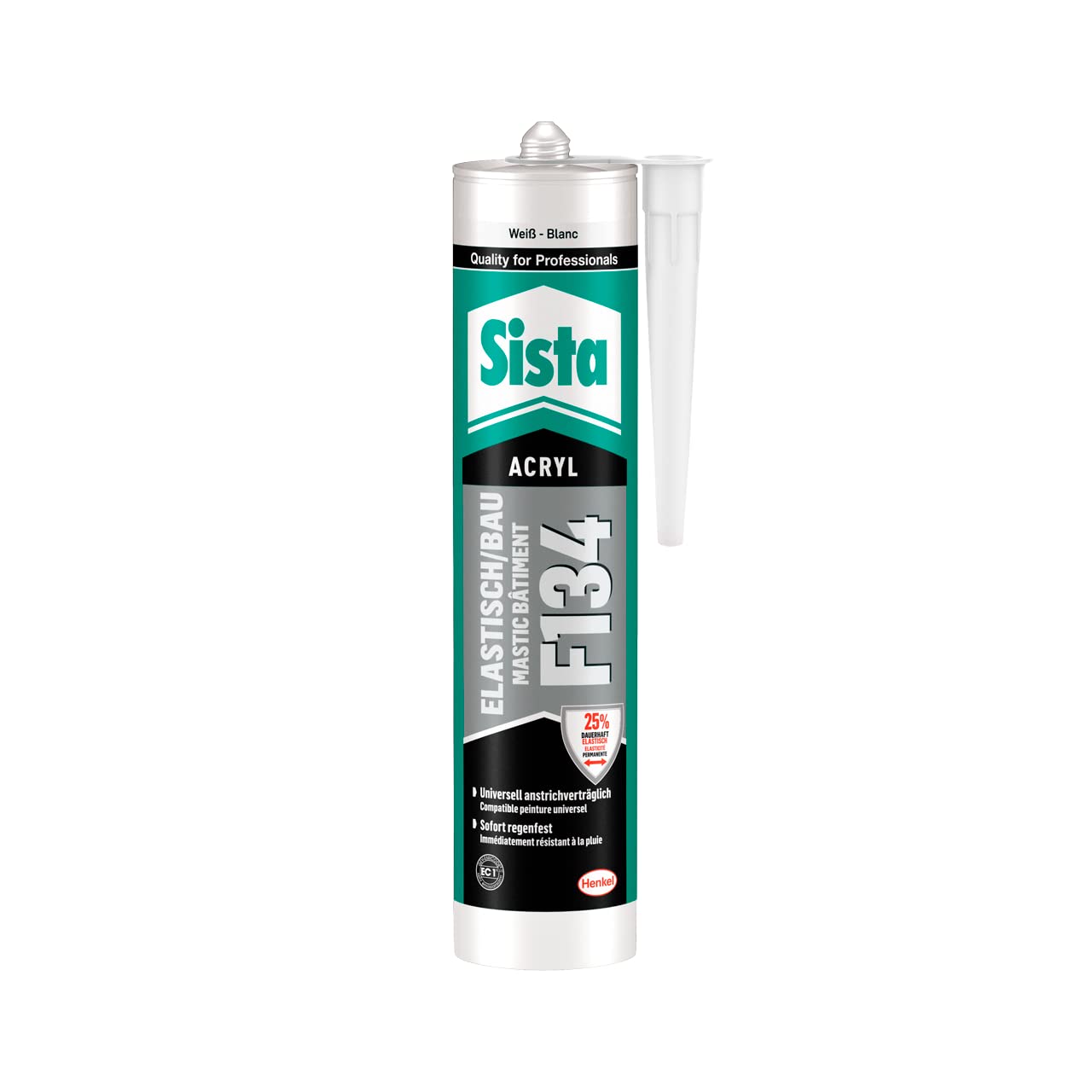 SISTA F134 Elastisch/Bau, elastischer Acrylat-Dichtstoff für stark dehnungsbeanspruchte Anschlussfugen im Hochbau und WDVS, weiß, 12 x 300 ml