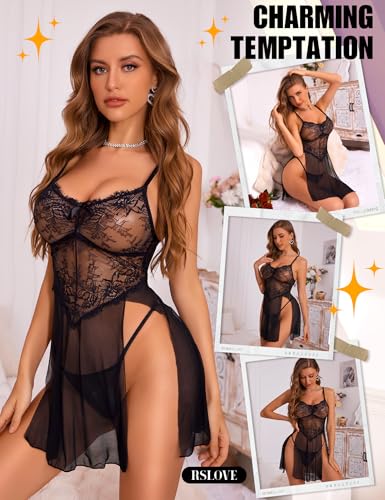 RSLOVE Women Sexy Babydoll Lingerie Lace Nightgowns Nighty Mesh Sleepwear Wedding Lingerie For Bride - image 4