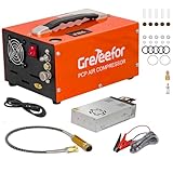 PCP Air Compressor, 4500 PSI / 30 MPa, Dual Power Car 12V DC or Home 110V/220V AC, Retractable Handle, Water/Oil-Free for Paintball/PCP Rifle/HPA Tank, Manual Stop, 250W (CS5-A)