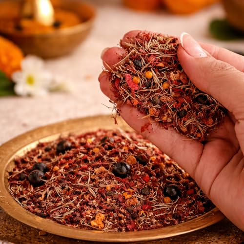 Image of Ritualistic Mangalwar Hanumanji Pavitra Hawan Samagri (350g) | with Hibiscus Petals, Rose Petals, Durva Grass & Masoor Dal | Tuesday Puja Pack | Natural Samagri for Hanuman Puja & Mangal Dosh Nivaran
