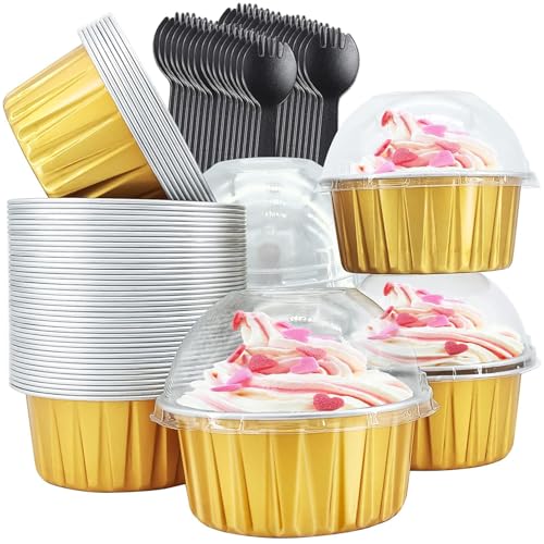 Recopilación de Moldes individuales para magdalenas . 47 YEVDCVZX 5oz Tazas de Aluminio para Hornear,100 Piezas Moldes para Pasteles,Tazas de Postre de Aluminio con Tapa y Cucharas,Reutilizables,Horneables,Aptos para Magdalenas,Crema,...