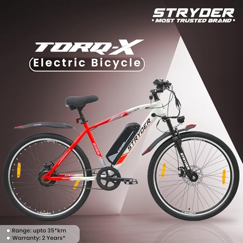 Image of Stryder TORQ-X 27.5 inch Electric Cycle for Men and Women with Removable 8.7Ah Li-Ion Battery, LCD Display, 5 PAS Levels & Walking Mode | Up to 40 KM Range | Hi-Tensile Steel Frame|Unisex Electric Bicycle