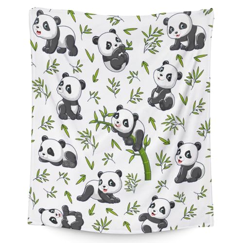 Mercuryelf Panda Throw Blanket - Soft, Fuzzy & Warm - 50x60 Inches Flannel Blankets for Living Room, Sofa - White Aesthetic Throws Gift for Teens