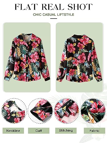 ZXZY Hawaiian Shirts for Women Fall Soft Floral Leaves Print Long Sleeve Button Up Trendy Tops Blouse2