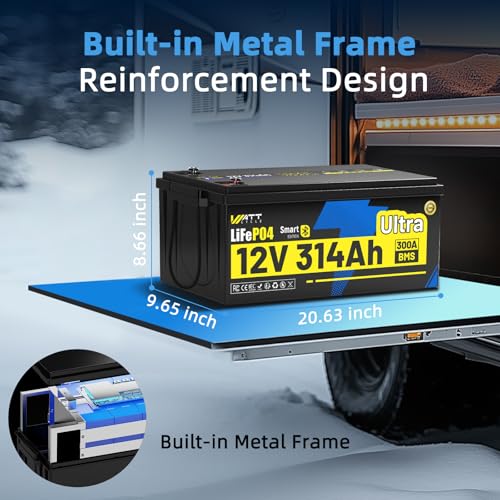 Image of WattCycle 12V 314Ah LiFePO4 Lithium Battery, 4.02kWh 12 Volt Lithium RV Batteries with Bluetooth, Built-in 300A BMS & EV-Grade A Cells, 15000+ Deep Cycles Battery for RV, Marine, Solar, Off-Grid