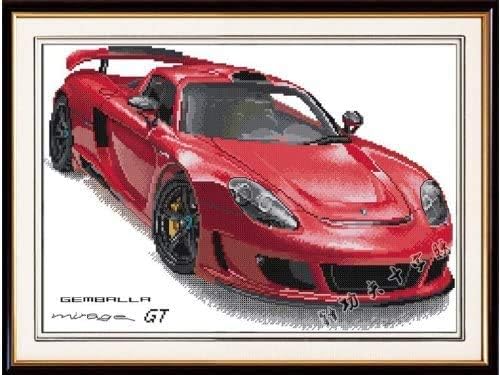 Happy Forever Cross Stitch Kits 11CT Stamped Patterns for Kids and Adults, DIY Preprinted Embroidery kit for Beginner, Car (J047 Ferrari 2, Size 21''x19'')