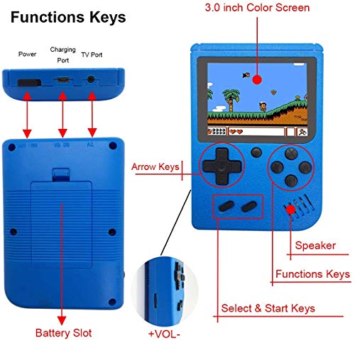 Mini Retro Handheld FC Games Consoles ,Built-in 400 Classic Game, Portable Gameboy 3 Inch LCD Screen 1000mAh Rechargeable Battery TV Output ,Good Gifts for Kids Boys Girls Men Women (Consoles-Blue)