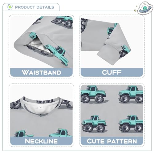 JUNZAN Cartoon Truck Car Grey Little Boys Hoodie Sweatshirt Crewneck Boys Sweat Shirt Party 4T3