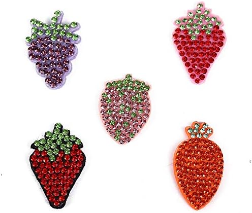 Patches 10pcs Cute Fruit Cartoon Patch Rhinestone Applique Patch for Clothing Dress DIY Patches Headwear Craft Clothing Repair Decoration Patches(Strawbe A)
