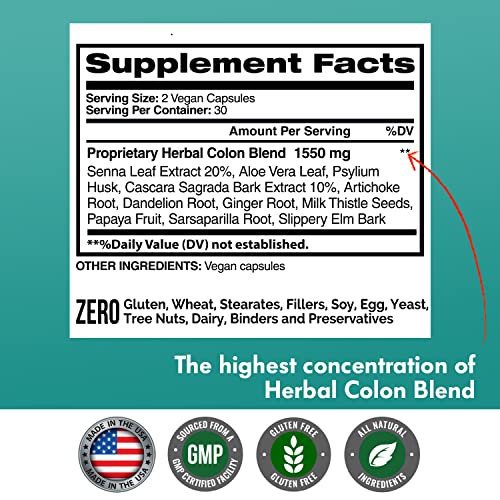 Colon Cleanse, Colon Detox, Colon Cleanse Pills, Colon Cleanser, Herbal Laxative, Detox Cleanser, Detox Supplements For Bloating, Constipation Relief, Digestive Health, Bowel Movement. 60 Vegan Caps #TOP1