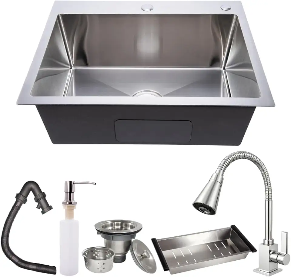 Cuba Cozinha Inox Gourmet Pia Aço Inox 304 60x45 Quadrada Escovada SOFTINOX — Kit Cuba Completo Embutir ou Sobrepor com Torneira Gourmet Flexível Cromada Bancada 2 Jatos