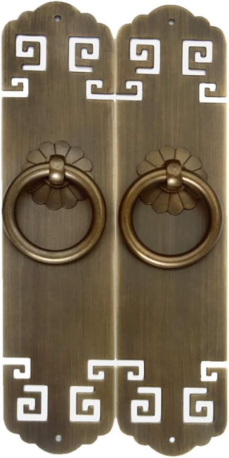 knob,Door Handles,Handle,2Pcs Chinese Vintage Style Antique Brass Pull Handle Knobs Drawer Cabinet Bookcase Wardrobe Doors and Windows Straight Plate Single Hole Handle (Color : Handles