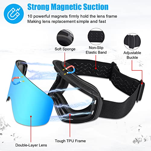 Spopal Ski Goggles,[Otg] Anti Fog Snowboard Goggles,[100% Uv Protection] Detachable Lens Snow Sports Goggles,Anti Slip Strap Helmet Compatible Winter Goggles Suit For Men, Women,Youth And Kids… #TOP1