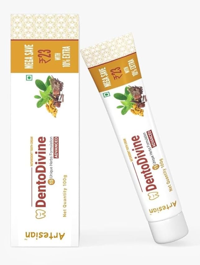 Image of Dentodivine Pure Ayurvedic Toothpaste | For Teeth Whitening, Stain Removal & Repairs Cavities | SLS Free Toothpastes | Anti-Bacterial Tooth Paste | For Toothache, Bleeding Gums, Sensitivity, Cavities, Plaque & Bad breath | With 20 herbs & VAIDYA RECOMMENDED 100g (3)