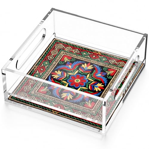 LOYIM Acrylic Tray for Needlepoint Insert Clear Tray with Handle,6"X 6"