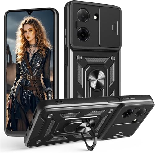 Ephoou for Xiaomi Redmi A5 4G Case with Kickstand, Military Grade Shockproof Protection with Slide Camera Cover & 360° Rotatable Magnetic Ring for Redmi A5 4G SJ Black